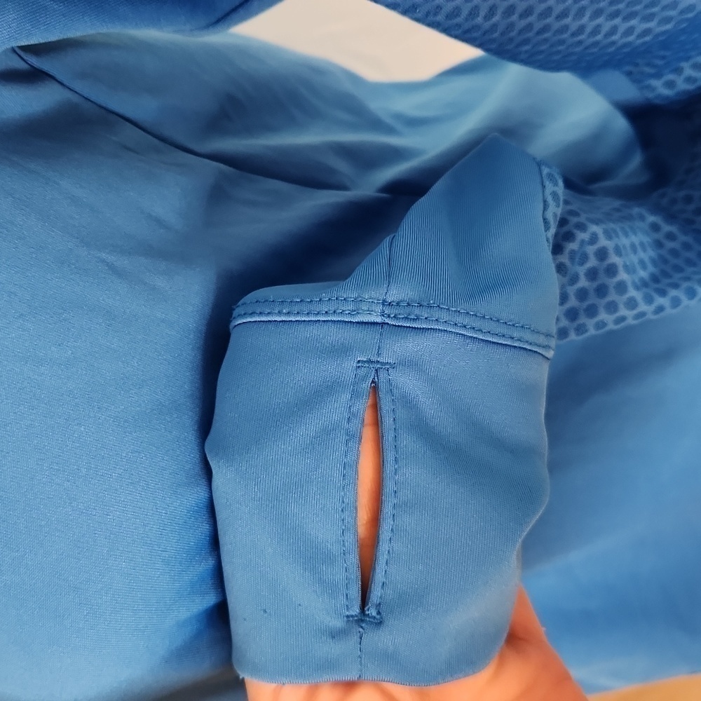 Nike Dri-Fit long sleeve workout top with thumb hole openings Sz: S blue Swoosh - Picture 5 of 15